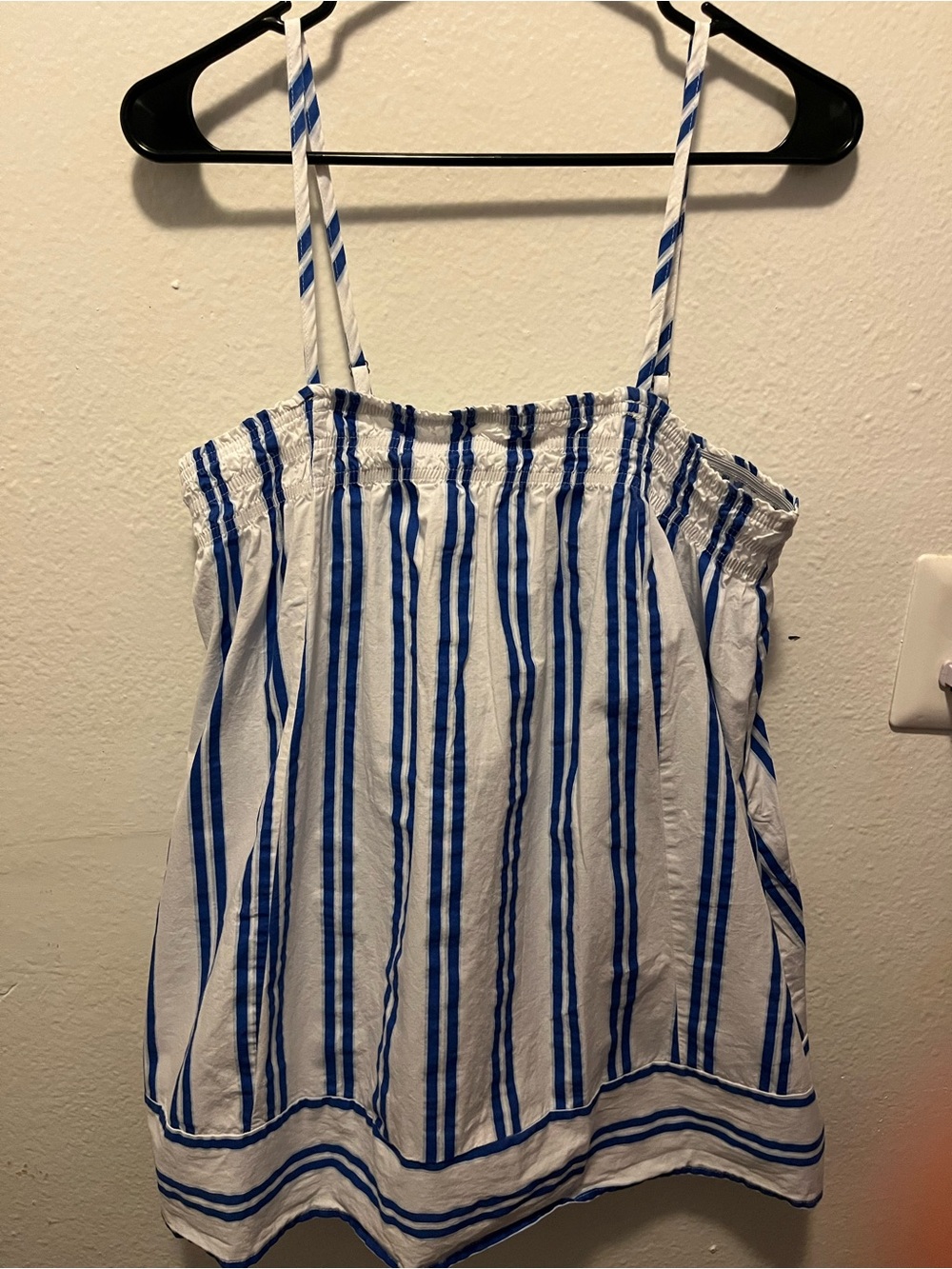 White & Blue Striped Smocked Spaghetti-Strap Cami 100% Cotton